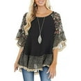 thumbnail image 4 of Chollius Women's Boho Shirts Ruffle 3/4 Sleeve Crew Neck Blouse Leopard Floral Print Patchwork Tunic Tops Plus Size Summer Hippie Clothing, 4 of 7