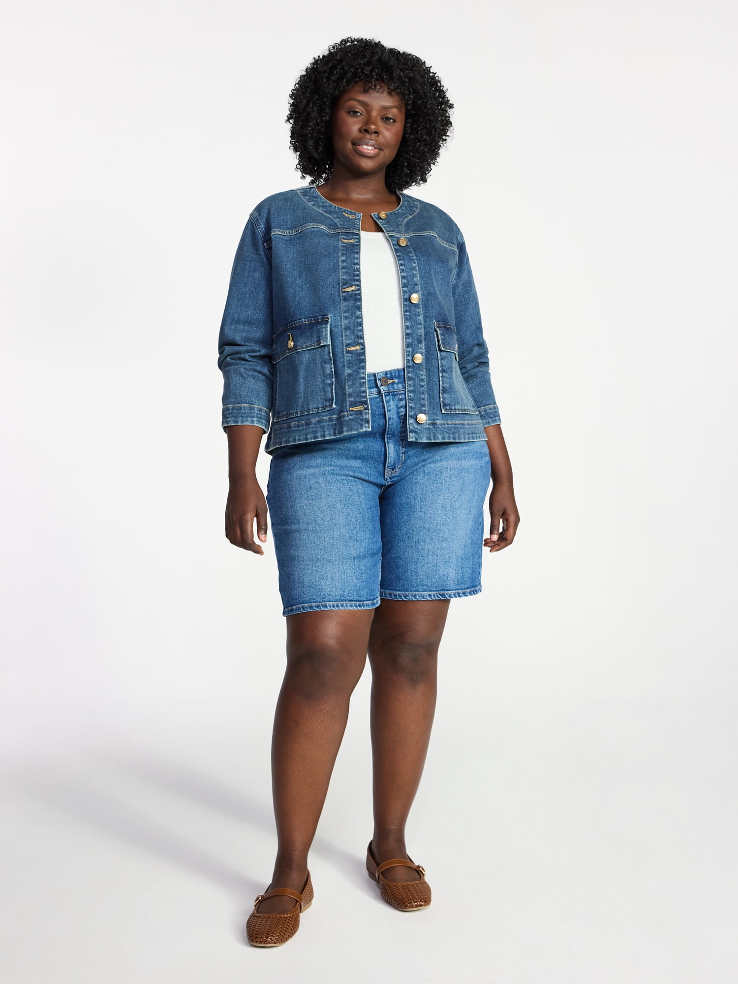 Terra & Sky Women's Plus Denim Lady Jacket With Pockets, Sizes 0X-5X