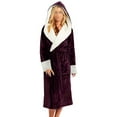 thumbnail image 3 of Rejlun Women Sherpa Robes Solid Color Fuzzy Plush Bathrobe Long Sleeve Sleepwear Plain Dressing Gown Warm Sleeping Fleece Robe Wine Red S, 3 of 6