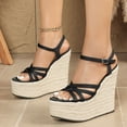 thumbnail image 2 of HEWUQI Wedges Sandals for Women Platform Espadrilles Open Toe Strappy Slingback High Heels Summer Wedding Prom Work Beach Dress Shoes Black Size 8.5, 2 of 4