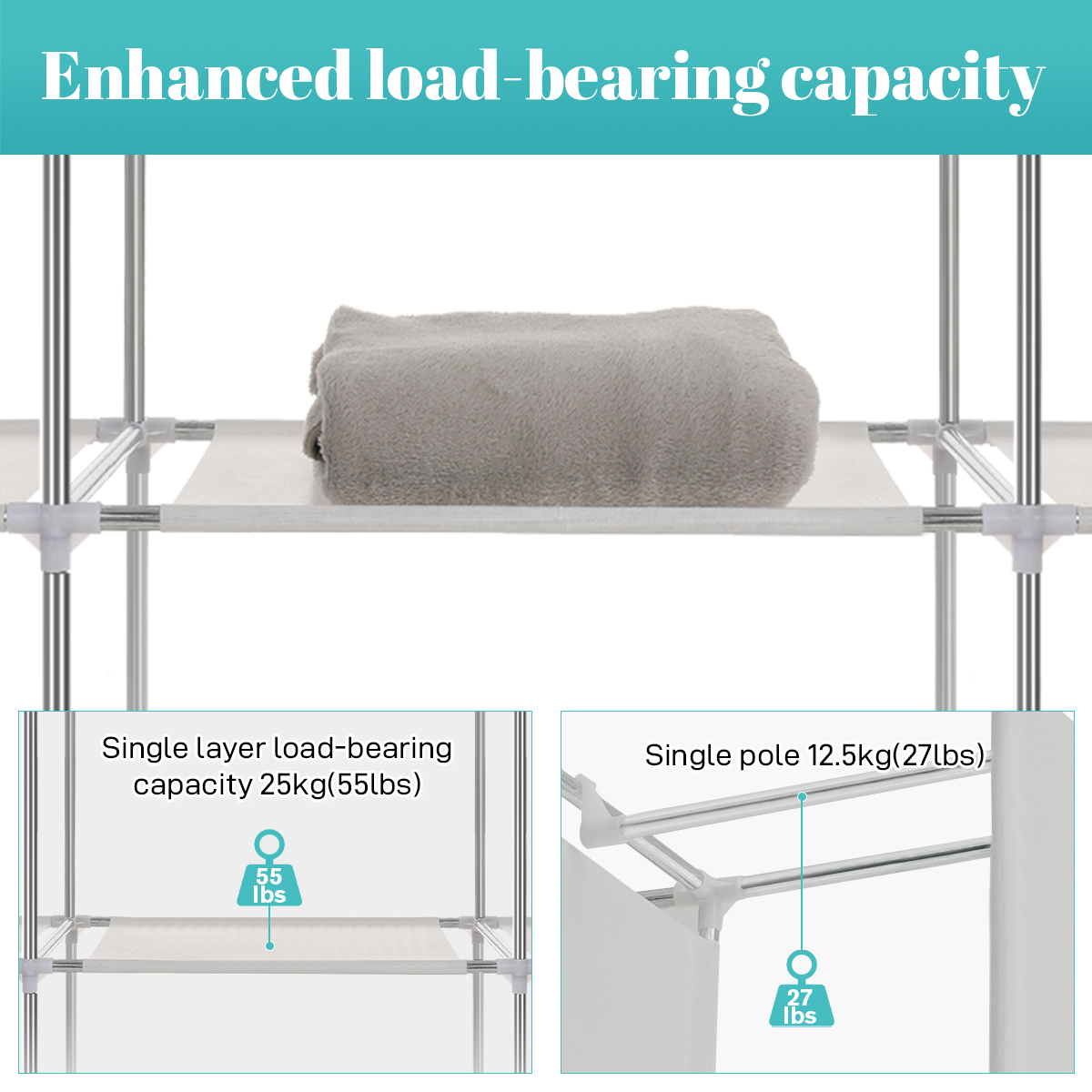 Portable Closet Storage Organizer Clothes Wardrobe Shoe Clothing Rack Shelf Dustproof Non-woven Fabric, Quick and Easy to Assemble - image 4 of 11