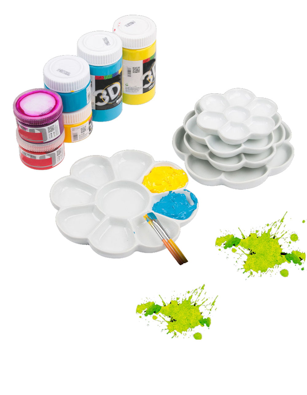  Foraineam 3 Pieces Ceramic Paint Palette Artist 9 Well  Porcelain Flower Shape Painting Oil Watercolor Mixing Trays