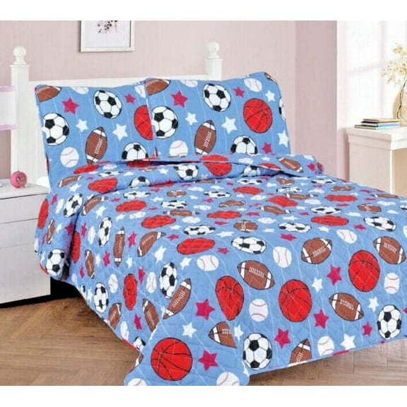 3-PC FULL RUGBY Bed Cover Bedspread Coverlet Quilt Set for Kids and Teens