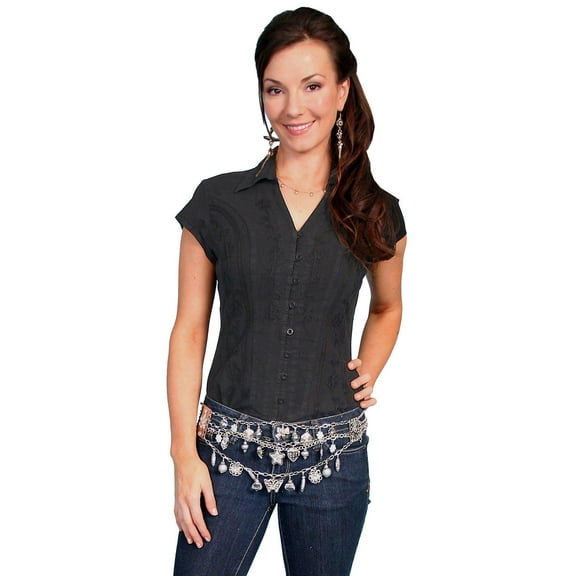 Scully Women's Cantina Celia Cap Sleeve Peruvian Cotton Blouse, Black, XX-Large