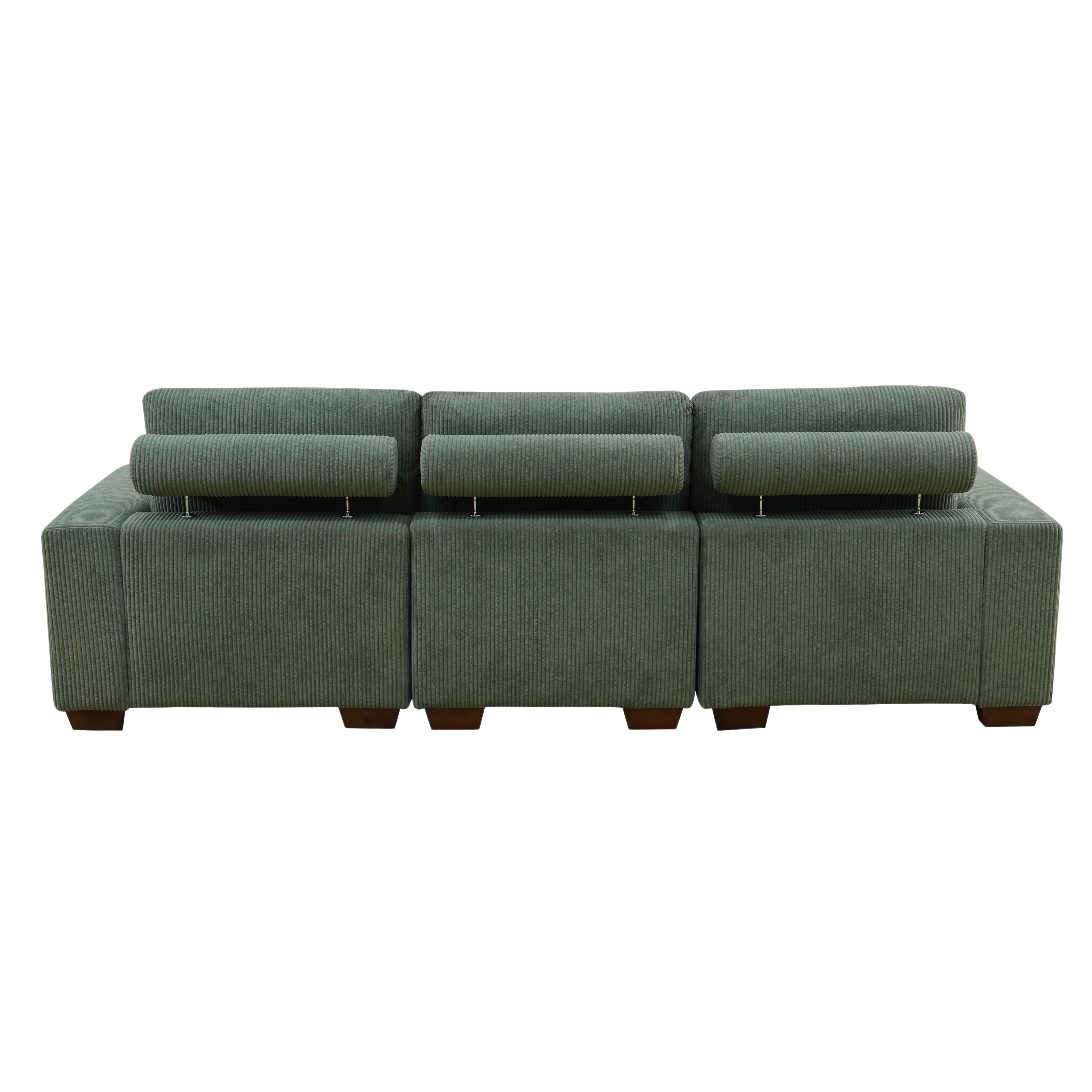 MAYEERTY Modular 3-Seater Sofa, Flocking Fabric Couch with Anti-Insect Solid Wood Frame, Green Living Room Furniture