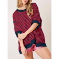 thumbnail image 5 of Half Sleeve Womens Oversized T Shirts Striped Color Block Cotton Tops Loose Fit Crewneck Sweatshirts, 5 of 6