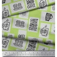 thumbnail image 2 of Soimoi Green Poly Georgette Fabric Coffee Please Text Print Fabric by the Yard 52 Inch Wide, 2 of 3