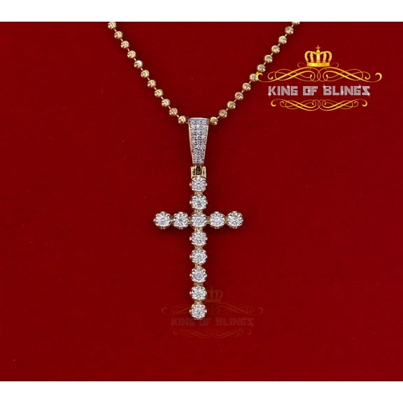King Of Bling's Real 0.50ct Diamond Sterling Silver Cross Charm Fashion Necklace Yellow Pendant