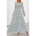 thumbnail image 3 of PRETTYGARDEN Women's Fall Dresses Long Sleeve Flowy Casual Floral Maxi Dress Crew Neck Smocked Tiered Long Dress, 3 of 7