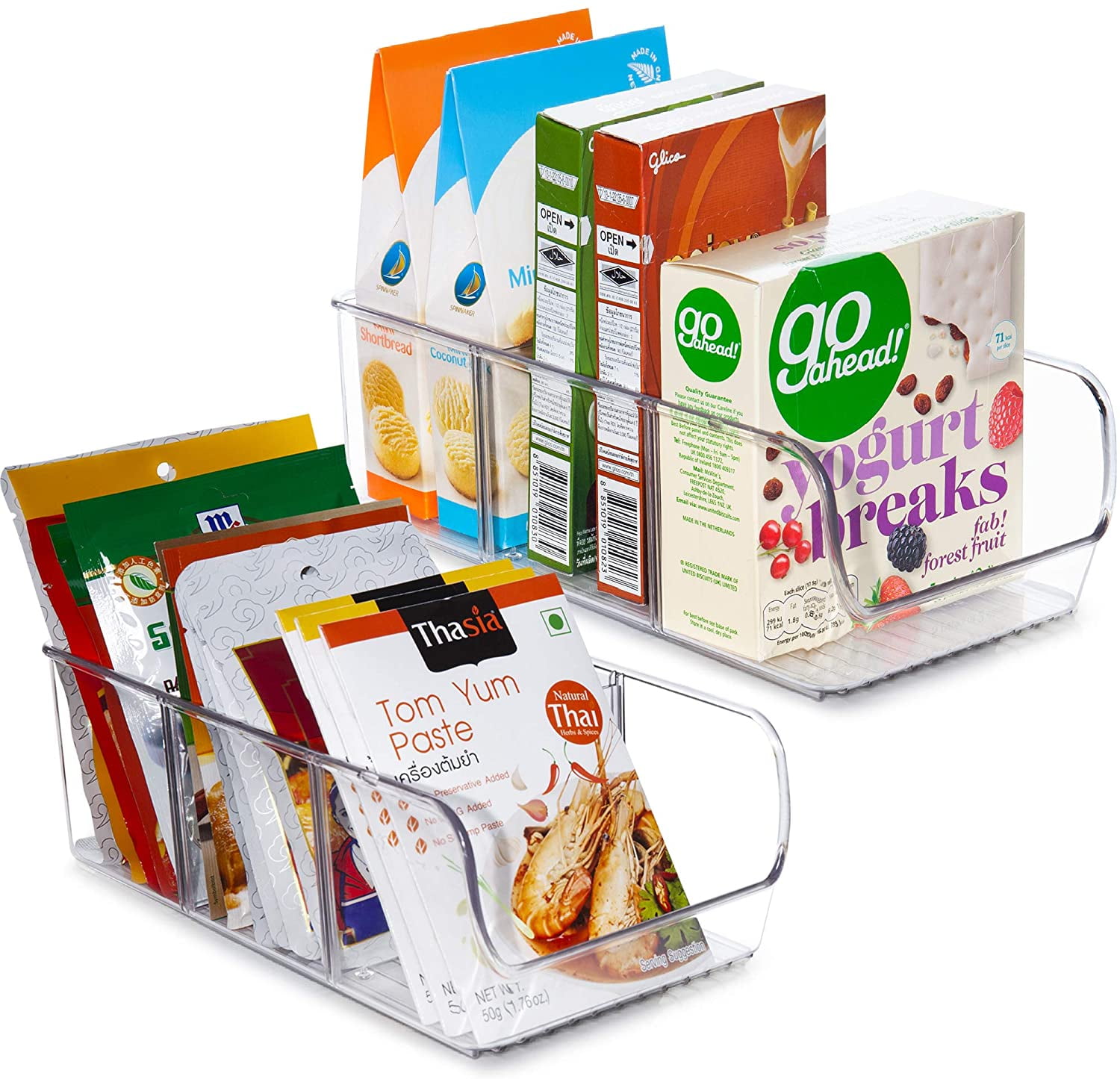 Voltenick 2 Pack Food Storage Bins Plastic Cabinet Organizer Seasoning Organizer Packets Kitchen Organization