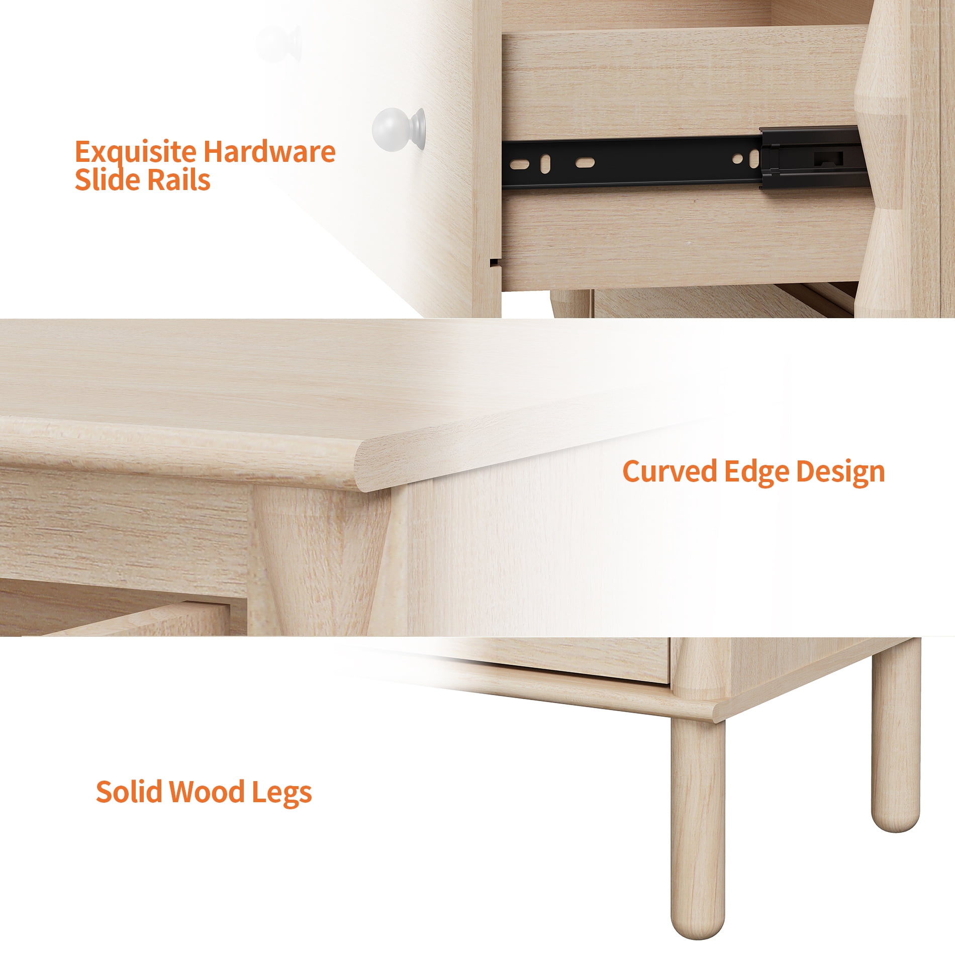WAMPAT Wooden Sideboard with 3 Deeper and pre‑assembled Drawer for Dining Room,Natural