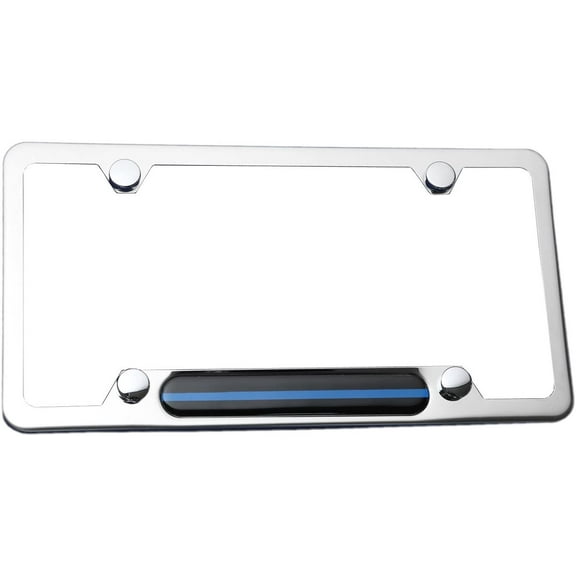 LFPartS Stainless Steel Polished Mirror License Plate Frame (Thin Blue Line) for Cars, Trucks Show Support of Police and Law Enforcement Officers
