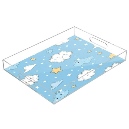 

Acrylic Tray 15.7*11.8*1.9 Inch Transparent Tray Food Tray Tea Cup Tray Serving Trays Cosmetics Storage Kitchen Table Bathroom Sundry Storage Cartoon Cute Cloud
