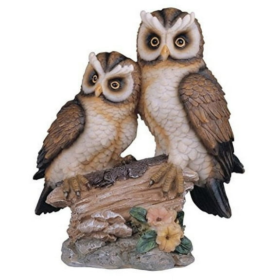 StealStreet Polyresin Tan And Brown Owls Perched On Tree Log Figurine, 6.5"