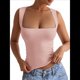 thumbnail image 2 of Tops Cortos Sin Mangas con Cuello Cuadrado para Mujer 2025, Bonitos Tops de Tirantes Y2K de Doble Capa, Sin Costuras y Ajustados Rosa L, 2 of 8