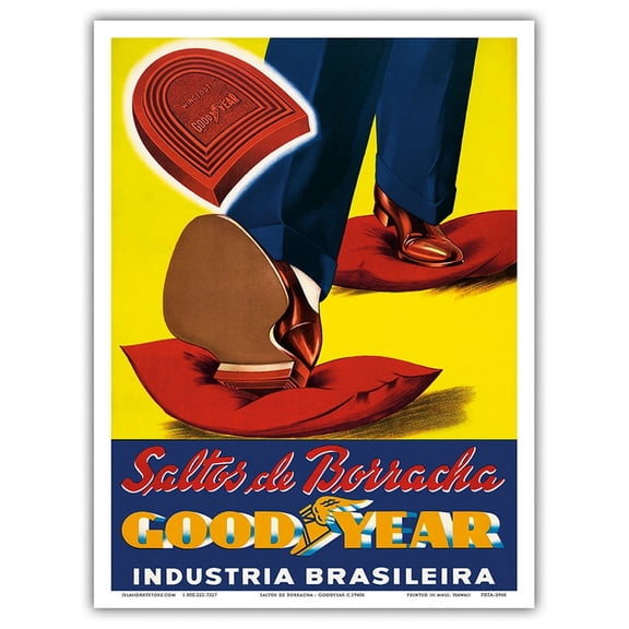 Goodyear Rubber Heels (Saltos de Borracha) - Industria Brasileira (Brazilian Industry) - Vintage Advertising Poster c.1940s - Master Art Print (Unframed) 9in x 12in