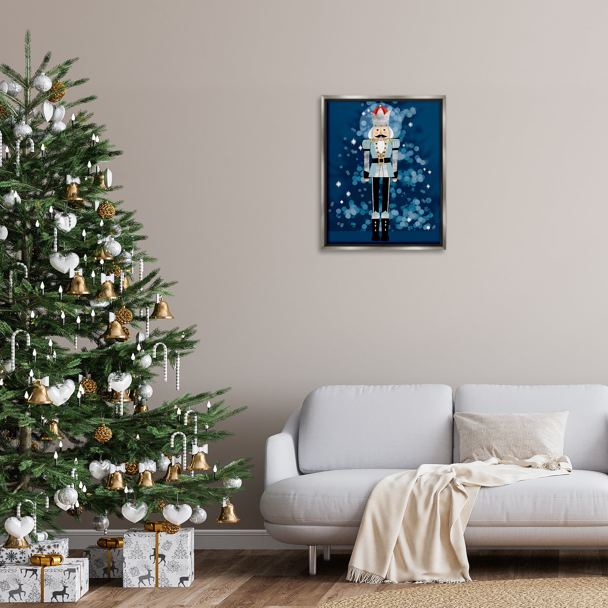 Stupell Industries Blue Holiday Nutcracker Holiday Painting Gray Floater Framed Art Print Wall Art, 25 x 31
