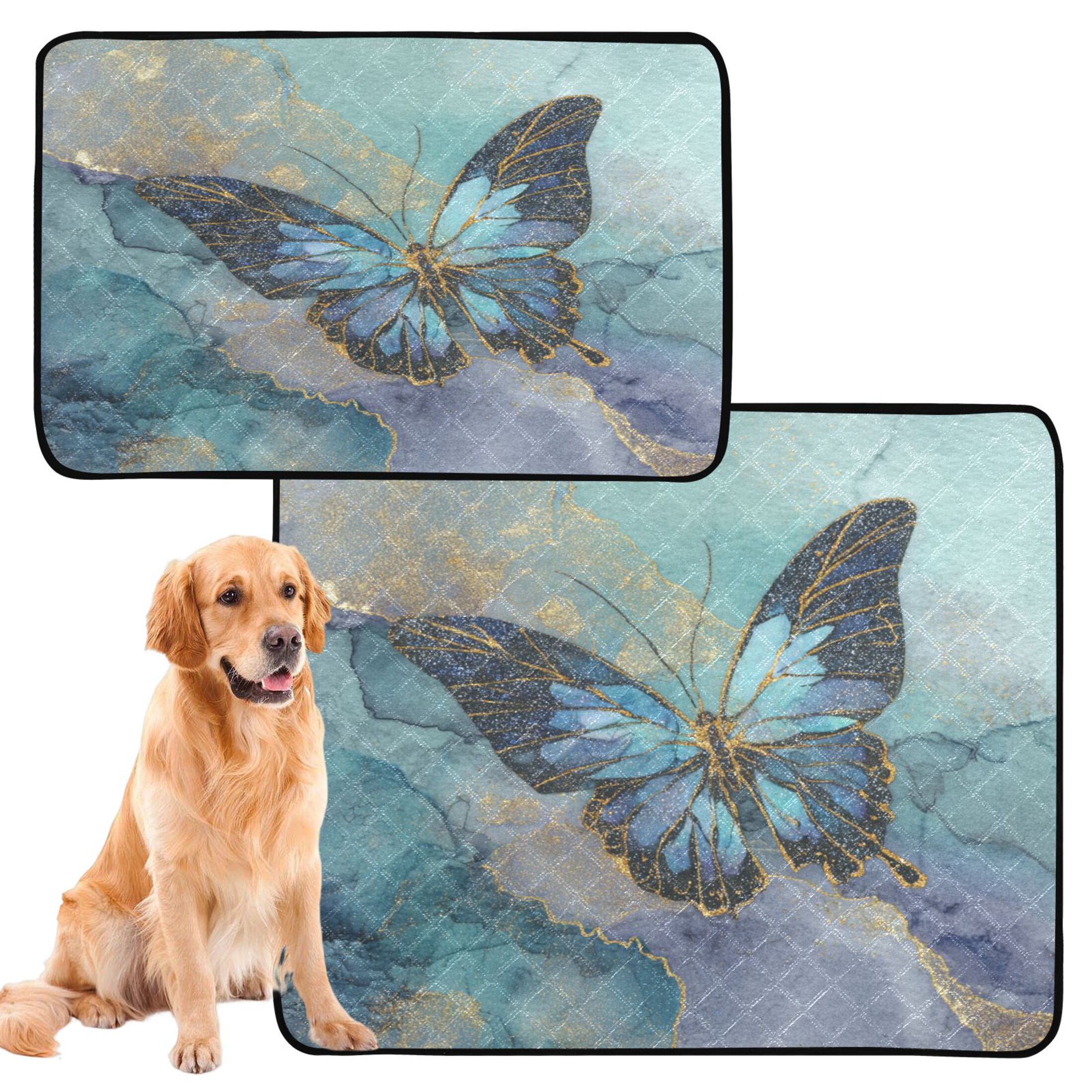 Qxltty Marble Butterfly Cat litter Pads Pet Set of 3 Diaper Mats Center Anti-leakage Layer Absorbent Soft and Comfortable