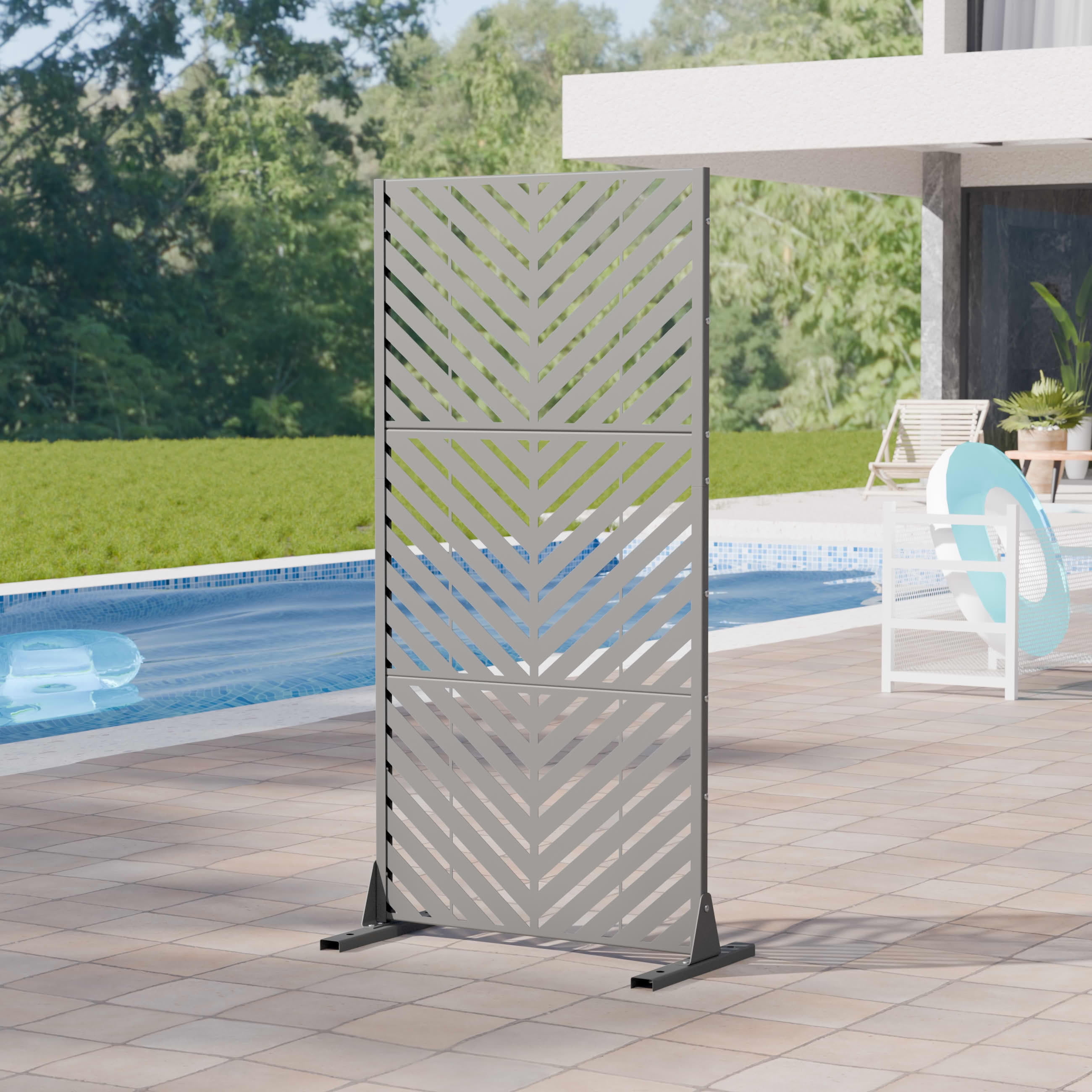 MAYEERTY 2-Piece Outdoor Metal Privacy Screen 5ft Gray, 3-Panel Parallel Decorative Screen, Rust-Resistant for Patio