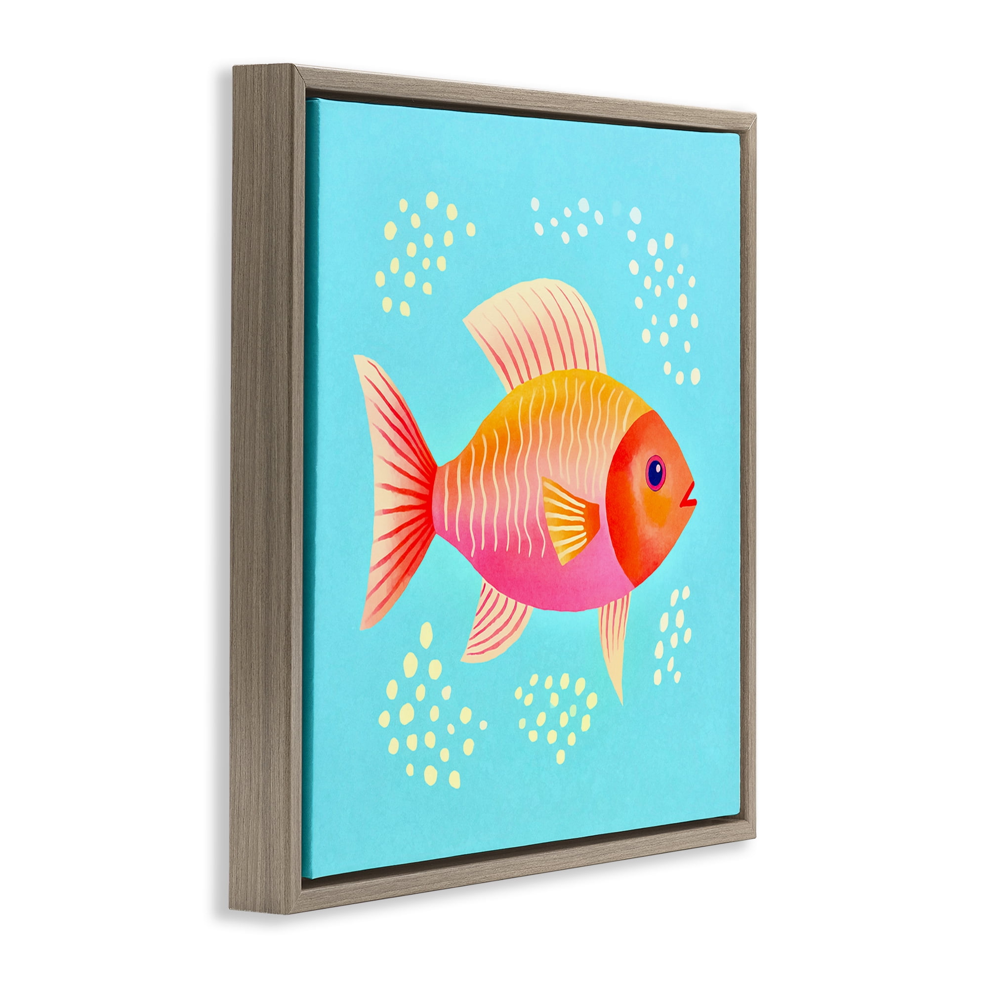 Stupell Industries Whimsical Orange Fish Animals Painting Brown Floater Framed Canvas Art Print Wall Art, 18 x 18
