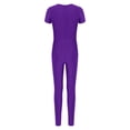 thumbnail image 4 of inhzoy Kids Girls Gymnastics Dance Bodysuit Full Body Unitards Short Sleeve Catsuit Tumbling Outfit Zipper Workout Purple 8, 4 of 5