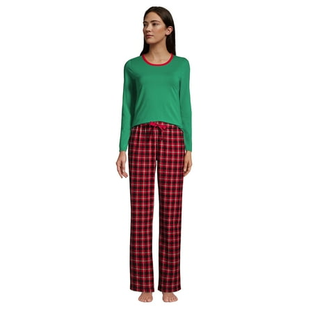 

Lands End Women s Petite Pajama Set Knit Long Sleeve T-Shirt and Flannel Pants