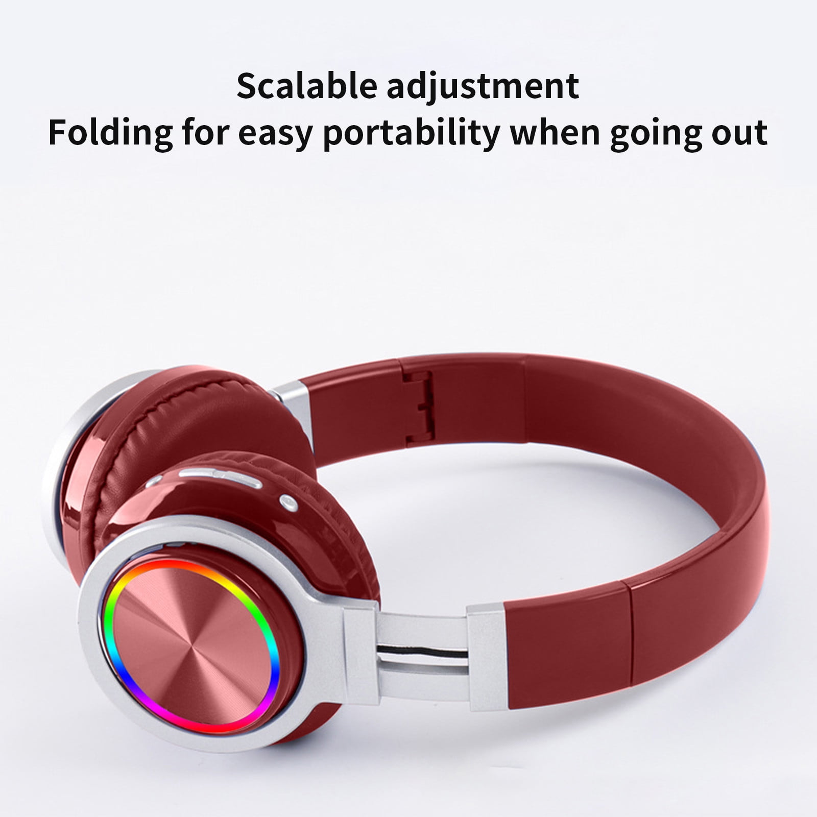 Bluetooth Headphones Over Ear, 65H Playtime and 6 EQ Music Modes Wireless Headphones with Microphone, HiFi Stereo Foldable Lightweight Headset, Deep Bass for Home Office Cellphone PC Ect.(Red)