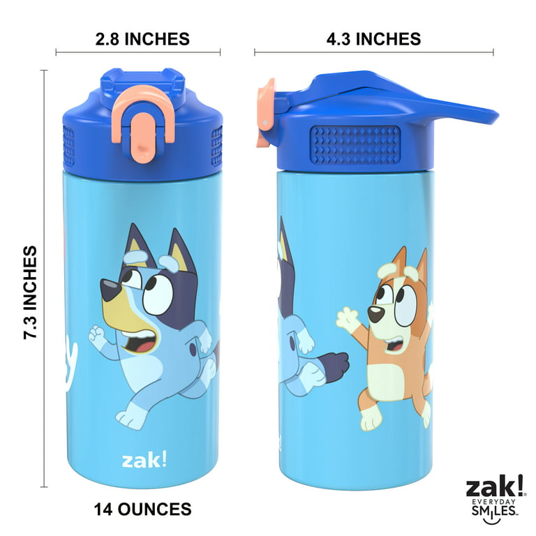 Zak Designs Bluey 14 oz Double Wall Vacuum Insulated Thermal Kids Water  Bottle, 18/8 Stainless Steel, Flip-Up Straw Spout, Locking Spout Cover,  Durable Cup for Sports or Travel 