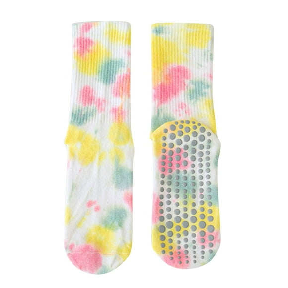 BYHONG Socks for Women Tie Dye Yoga Socks Women's Fashion Fashion Brand Sports Socks Running Socks Womens Yellow One Size