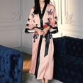 thumbnail image 3 of Defitshape Women's Satin Robe Luxury Floral Printed House Light Silky Loose Fit Quarter Sleeve Long Japanese Long Kimono Bathrobe Patterned18 Pink One Size, 3 of 5