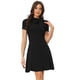 thumbnail image 1 of Elegante vestido de cuello con lazo para mujer, color sólido, dobladillo con volantes, manga corta, vestidos de columpio Negro L, 1 of 6