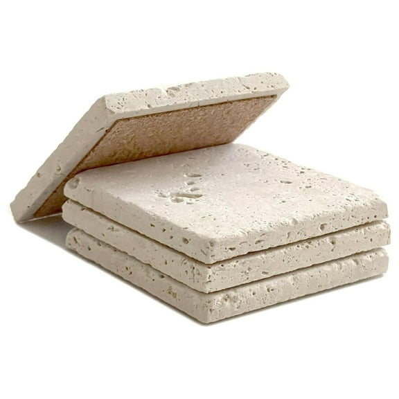 Beige 4'' X 4'' Travertine Stone Coaster Each Piece Unique Natural Stone Drink Spills Coasters Tumbled Stone Set of 4 / Home Decor/Wedding Gift