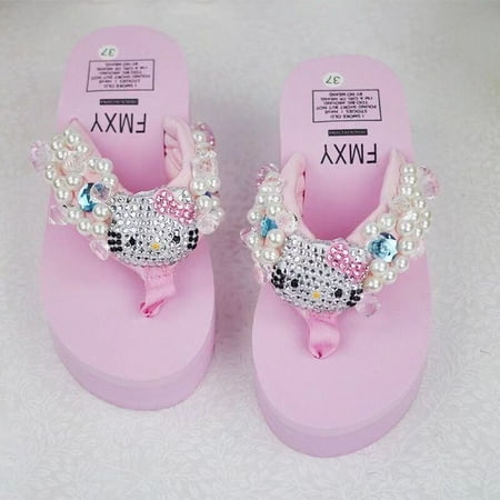 

Sanrio Hello Kitty Soft Flip Flop Sandals Y2k Beach Slides Shoes Women Kawaii Casual Wedge High Heels Platform Slippers Ladies