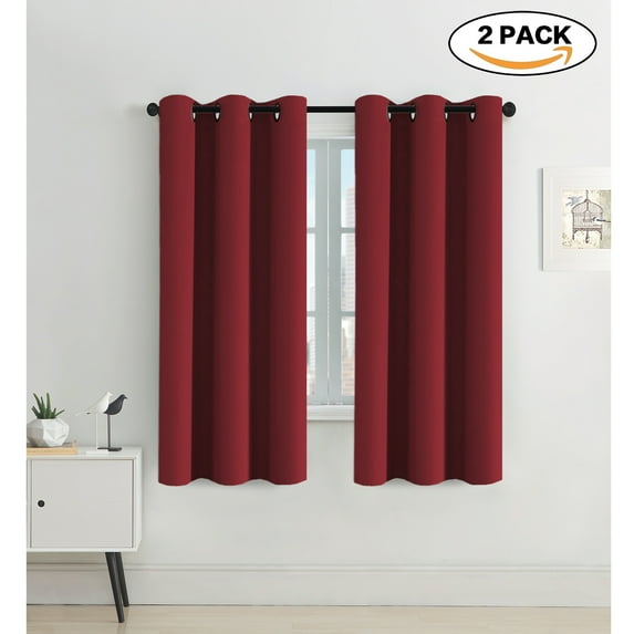 Flamingop Window Treatment Energy Saving Thermal Insulated Solid Grommet Blackout Curtains /Drapes For Living Room (Two Panels, 42 By 63-Inch, Cardinal )