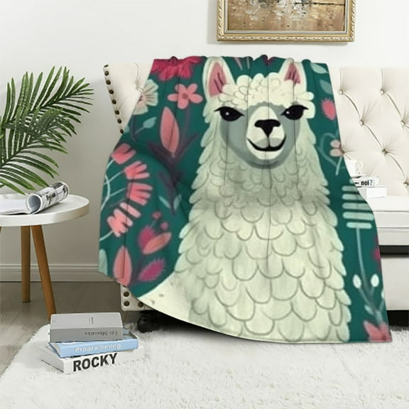BCIIG Alpaca Botanical Throw Blanket Cozy Plush Boho Bohemia Llama Flannel Fleece Ultra Soft Blankets Lightweight Fuzzy Party Blanket Gifts for Adult Bed Couch Sofa Kids 40x50in
