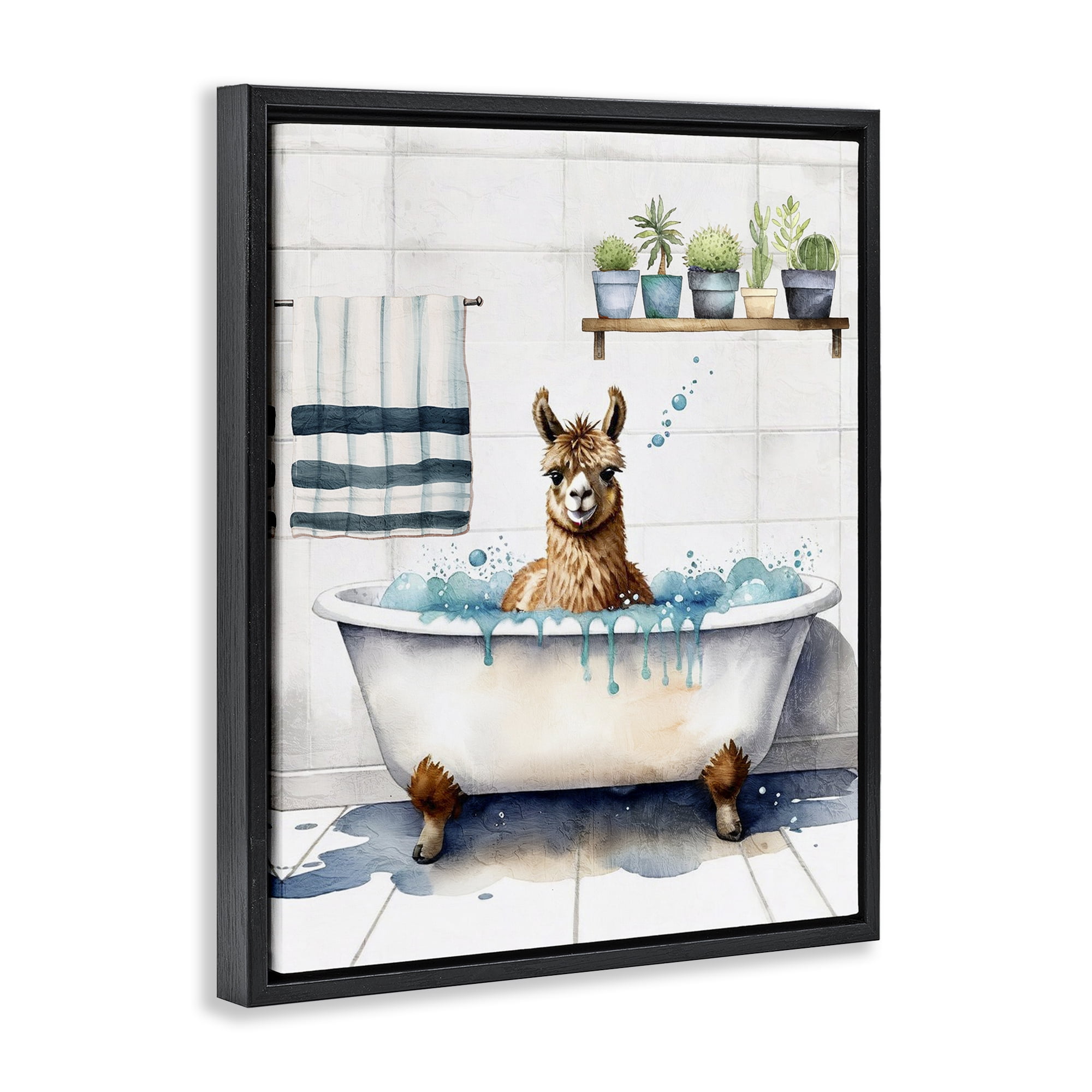 Stupell Industries Alpaca Bathtime Suds Bath & Laundry Painting Black Floater Framed Canvas Art Print Wall Art, 25 x 31