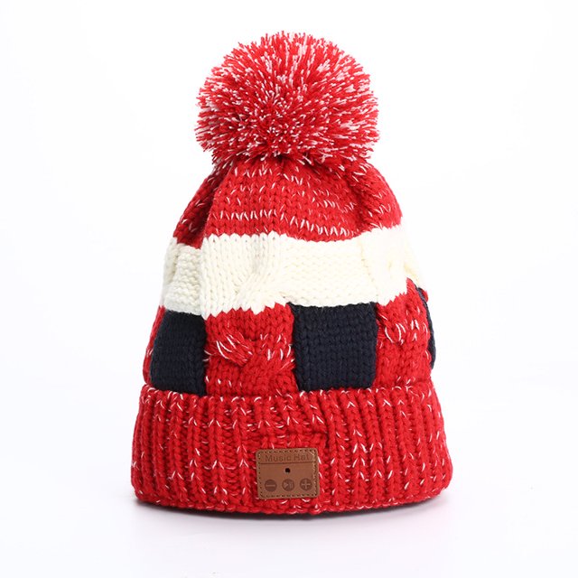 V5.0 Wireless Call Earphone Music Hat Knitted Hat Plus Velvet Warm Bluetooth Hat (Red)