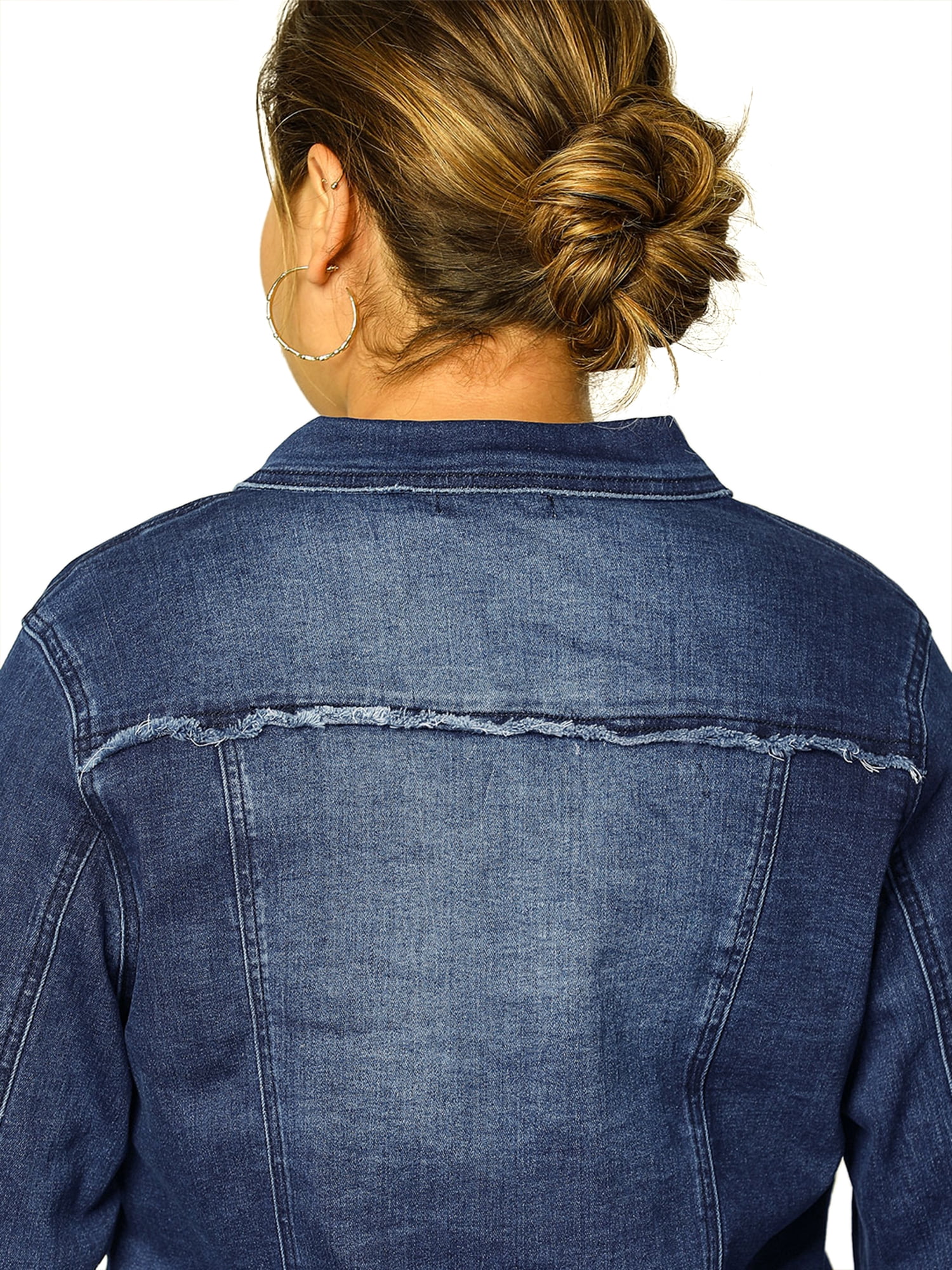 DARING DIVA Women's Plus Size Washed Front Frayed Classic Denim Jacket 3X Dark Blue