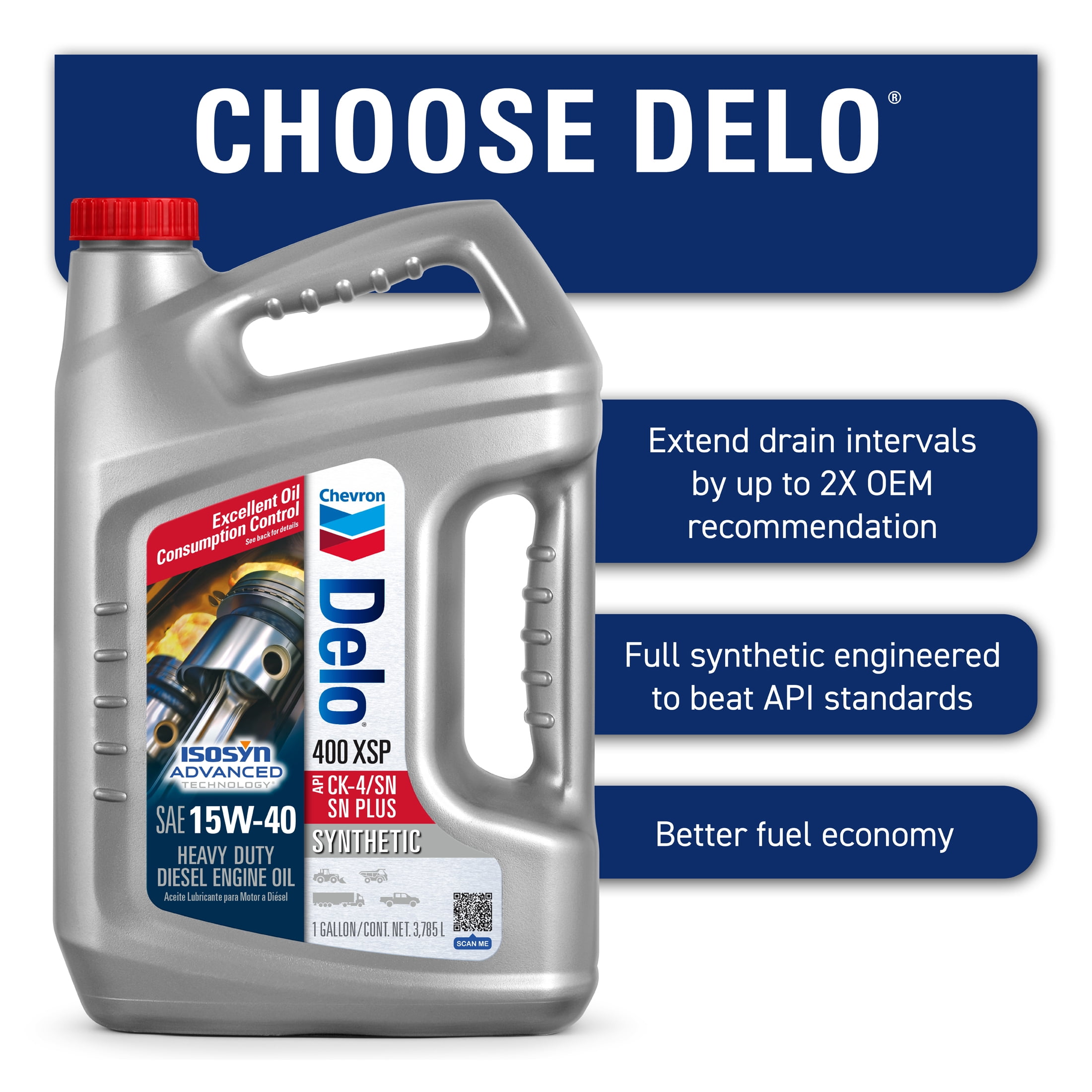 (3 pack) Chevron Delo XSP 15W-40 Heavy Duty Synthetic Diesel Motor Oil, 1 Gallon