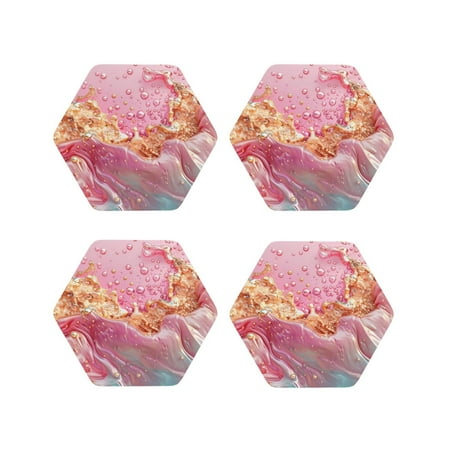 

Tideii Abstract Pink Gold Splash for Leather Coasters 4 Pieces Anti-fouling and Anti-scalding Decorative Coasters Suitable for Restaurants Kitchens Coffee Shops-Hexagon