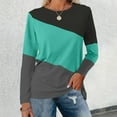 thumbnail image 2 of Women Long Sleeve Shirts Trendy Color Block Round Neck Pullover Tee Tops Stretch Comfy Classic Fit Workout Casual Blouses, 2 of 4