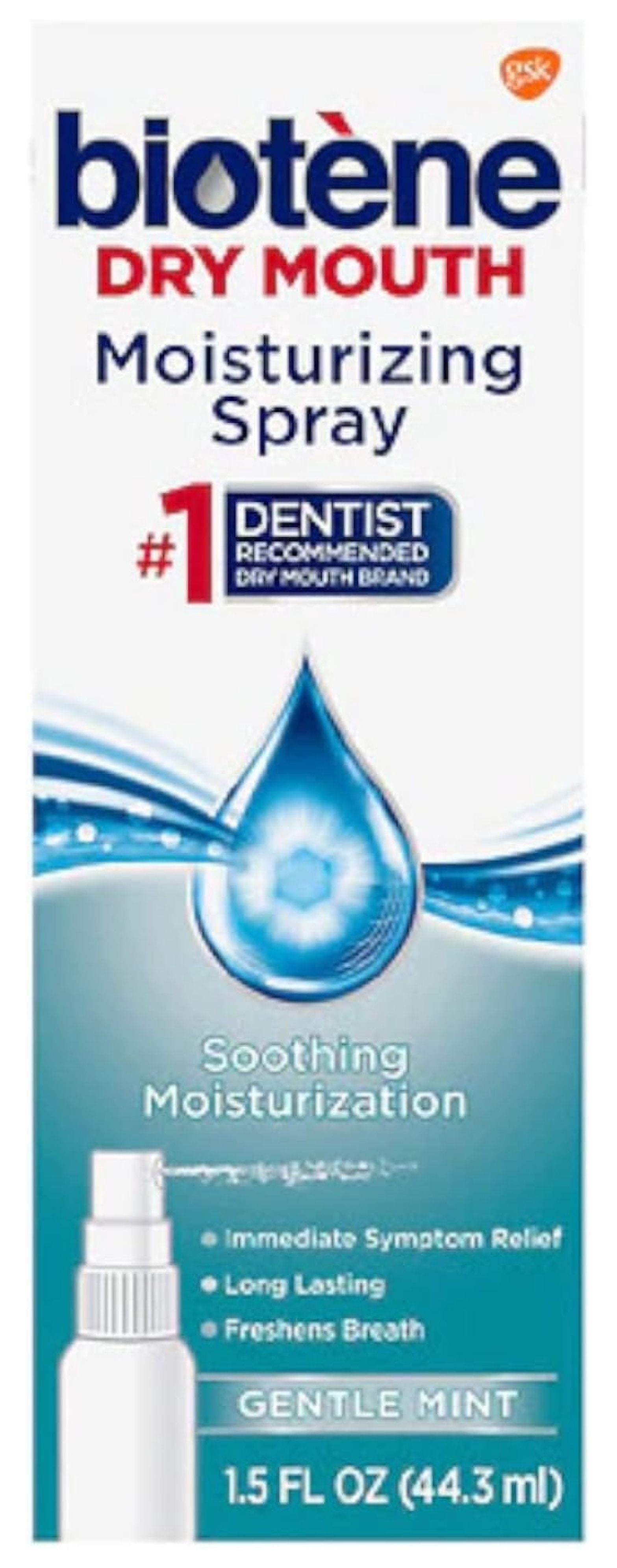 Biotene Moisturizing Dry Mouth Spray, Moisturizing Spray for Dry Mouth and Bad Breath, Gentle Mint - 1.5 fl oz (Pack of 4)