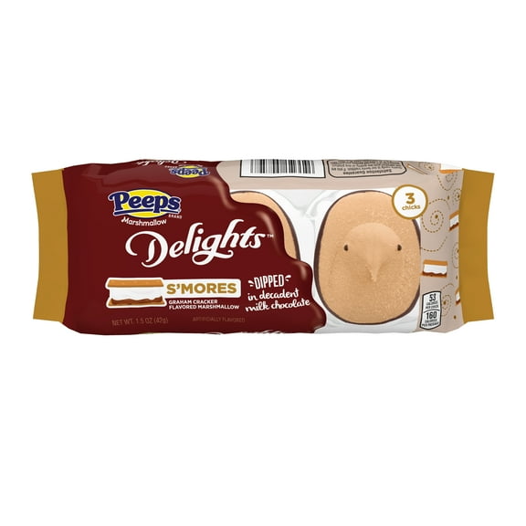 PEEPS Delights S'mores Graham Cracker Flavor Marshmallow Dipped in Milk Chocolate Easter Candy, 3ct