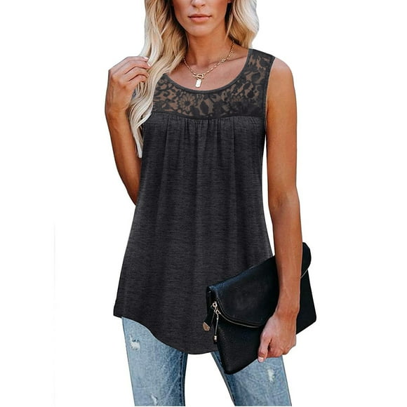 DondPO Going Out Tops for Women Corset Tops Shirt Ruffle Tops Active Blouse Sleeveless Womens Lace Tunic Tank Blouse Loose Women's Tanks & Camis Tank Top for Women Camisole Tops Grey S