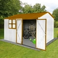 thumbnail image 2 of Metal garden sheds,outdoor storage sheds with window and two integrated punched vents ,white+yellow  , 10ftx8ft, 2 of 7