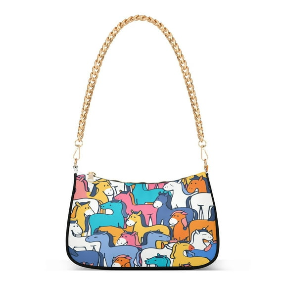 Ryvnso Cute Horse Womens Chain Shoulder Bag Tote Handbags Clutch Hobo Purse with Zipper for Travel