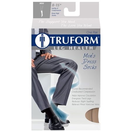 Truform Men's Socks, Knee High, Dress Style: 8-15 mmHg, Tan, Medium