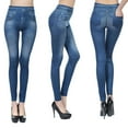 thumbnail image 5 of Women's Denim Print Fake Jeans,High Waist Jean Leggings with Pockets Pencil Pants for all Season Wearing, 5 of 6