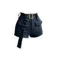 thumbnail image 2 of Vintage Women's Denim Shorts Hight Waisted Y2k Casual Jeans Cargo Pants Gothic Black Stylish Short Jeans With Belt Summer New-Black-L, 2 of 7