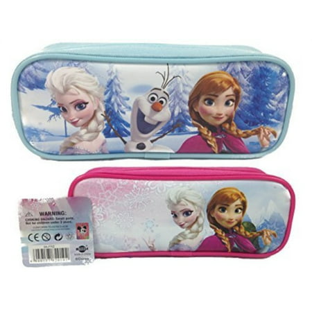 frozen elsa and anna single zipper pouch pink and blue pencil case, 2-pack